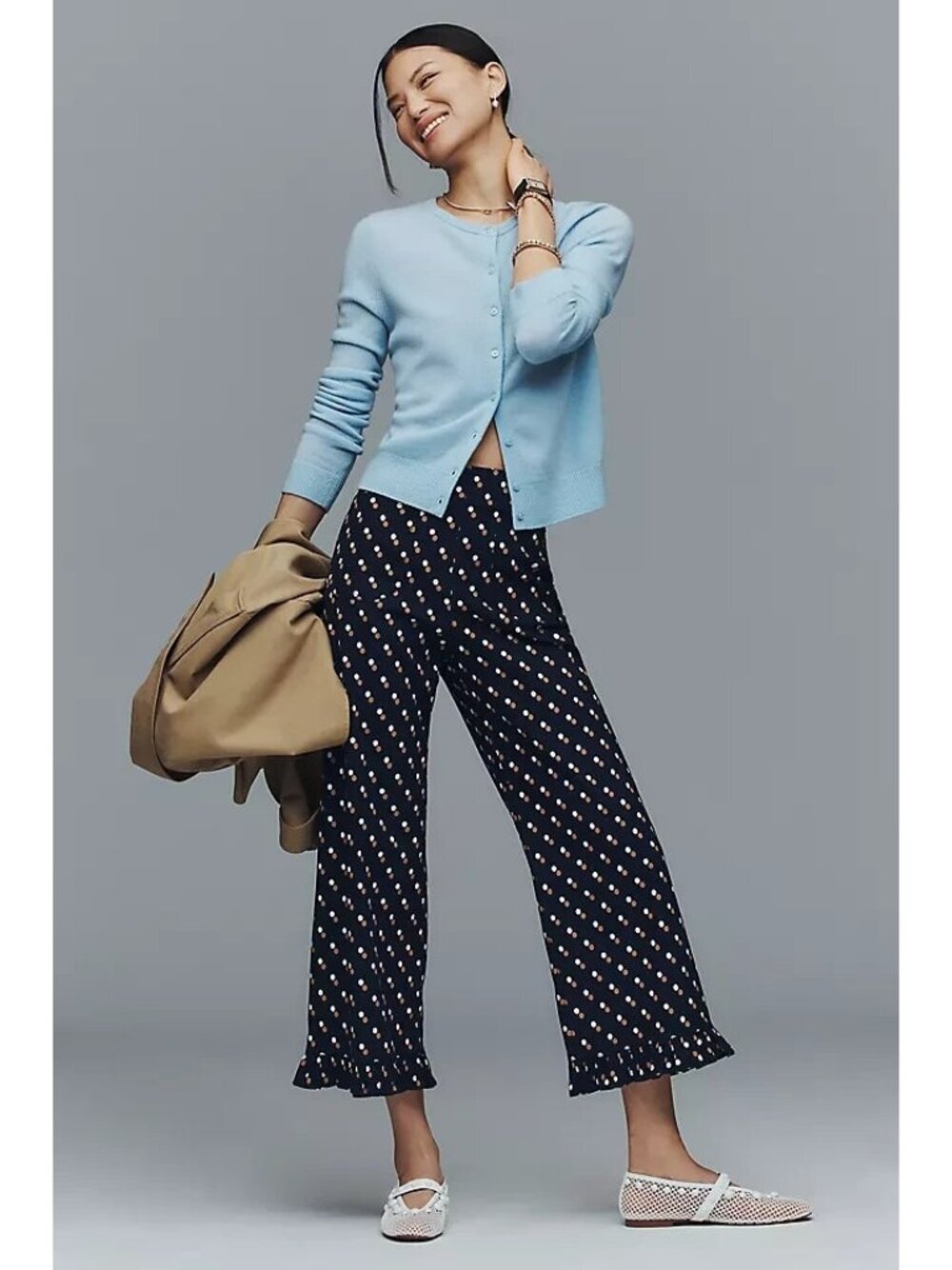 The Colette Ruffle-Hem Crop Wide-Leg Pants by Maeve Blue Dot 20W